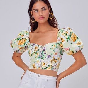 FOR LOVE AND LEMONS FLL CHAMOMILE DENIM CROP TOP S